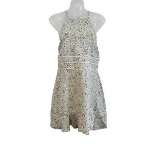 City Triangle Floral Halter Neck Skater Dress Back Zip Green Yellow Size 8